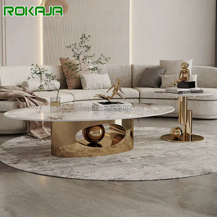 Table basse Ellipse à dessus fritté de luxe, combinaison de Table d'appoint, ensemble de Table centr