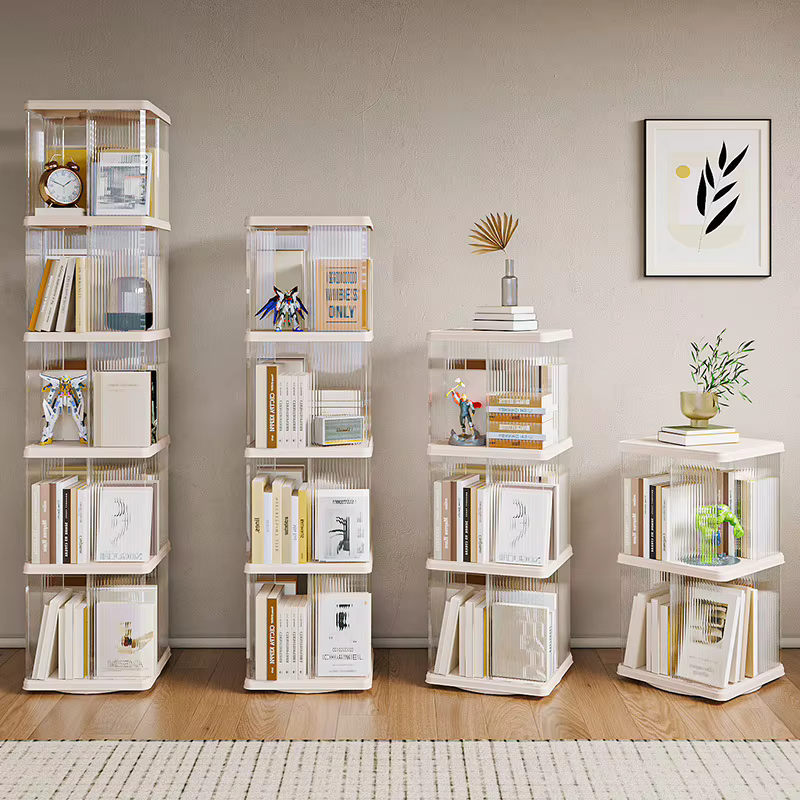 Bibliothèque rotative à 3 ou 5 niveaux, étagère de rangement transparente au sol, bibliothèque pour