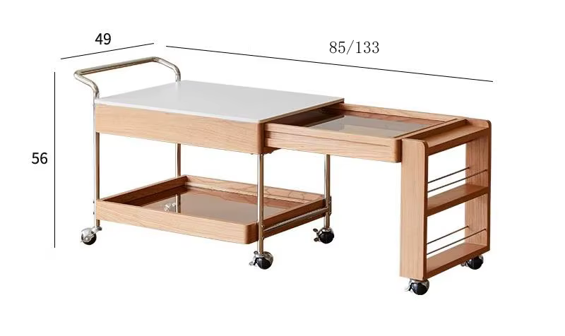 Gorange – Table basse mobile et extensible, meuble en bois massif de cerisier et dessus en ardoise, 