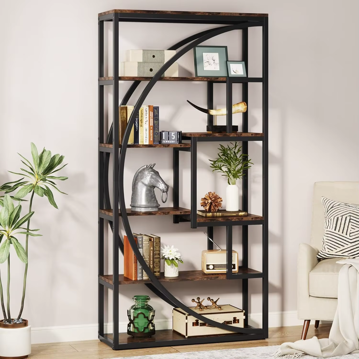 Bibliothèque, bibliothèque industrielle Etagere à 5 niveaux, bibliothèque de 70,8 pouces de haut, ét