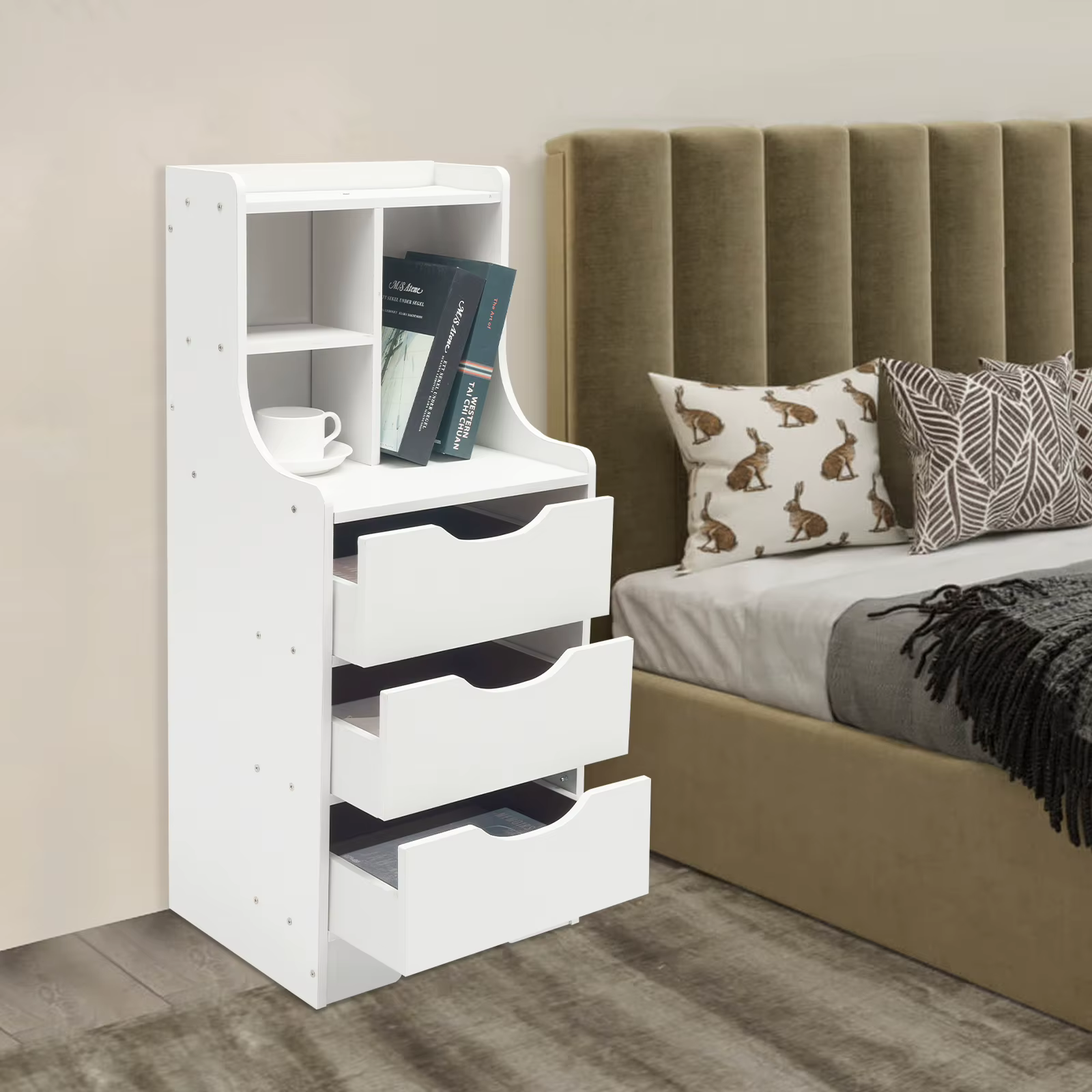 Tables de chevet, table de chevet avec tiroirs, armoire de chevet blanche à 3 tiroirs 37x30x85cm pou