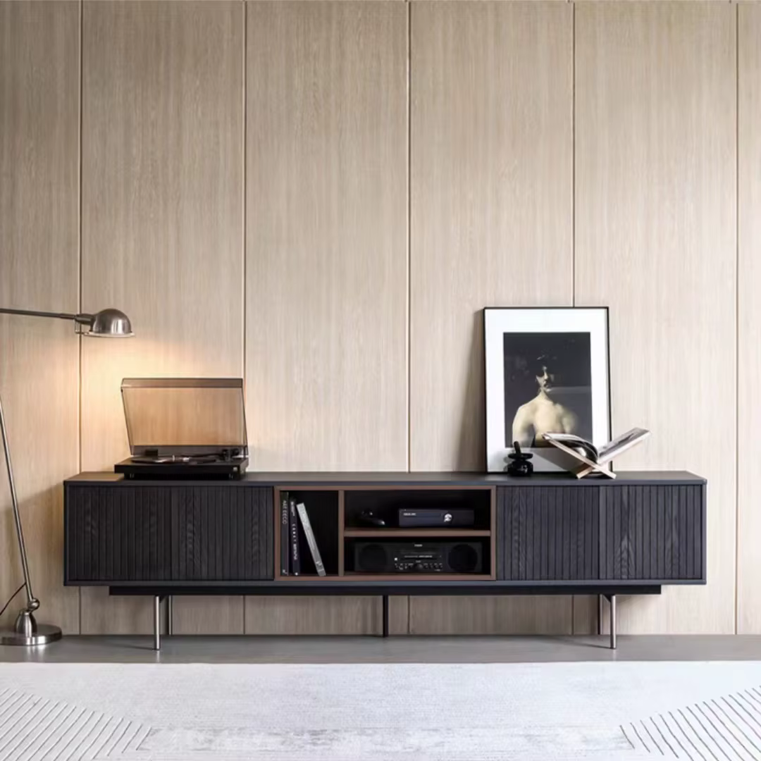 ATUNUS meubles de maison moderne nordique noir en bois de chêne massif meuble TV de rangement armoir