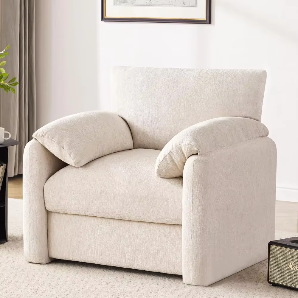 Fauteuil en chenille surdimensionné moderne du milieu du siècle, 38,6 de large, chaise longue élégan