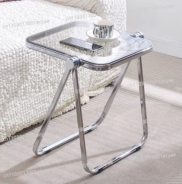 Table d'appoint pliante en acrylique - Table basse transparente pour salon, coin canapé et balcon