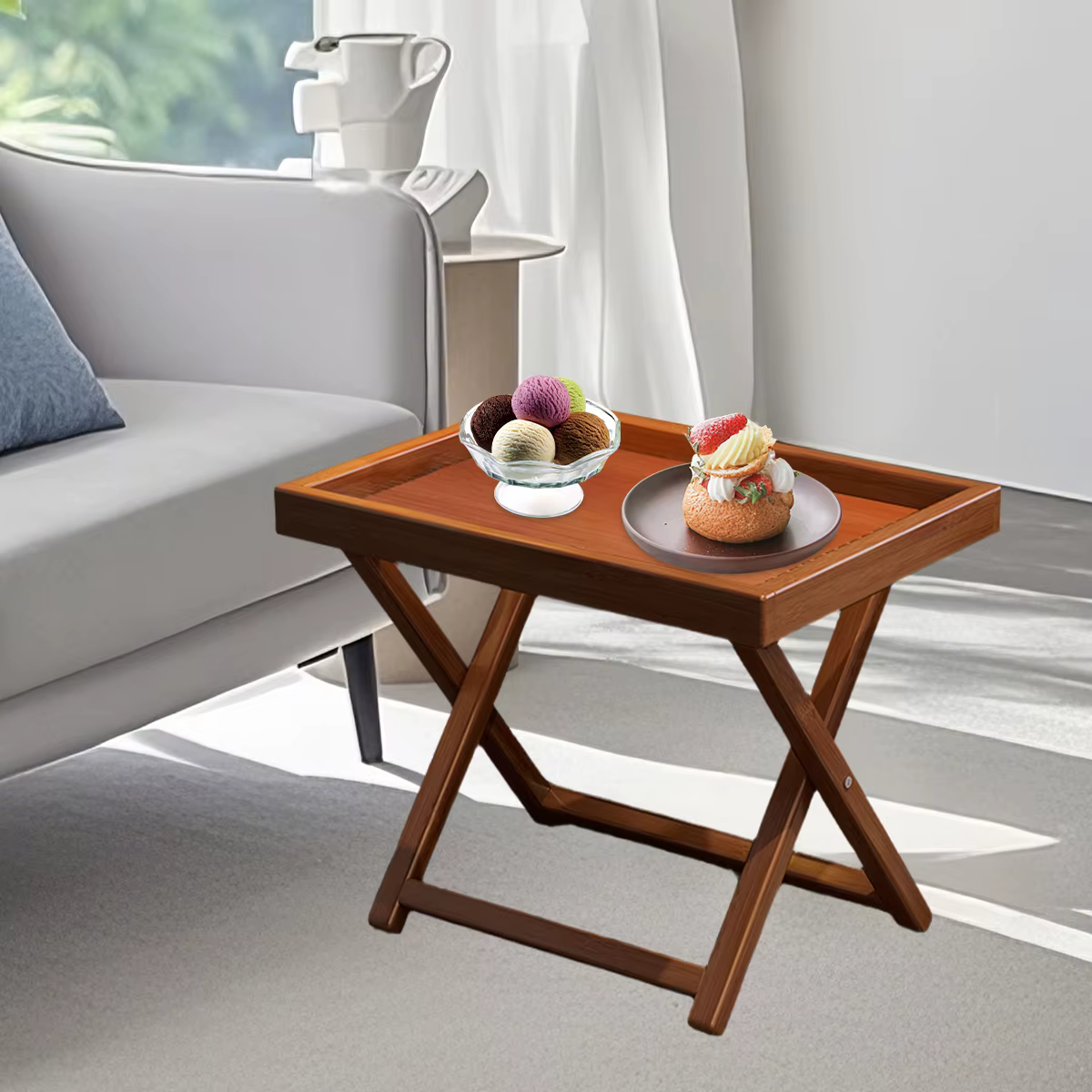 Table d'appoint pliante en bambou, Table de lit avec plateau TV Durable, petite Table d'appoint pour