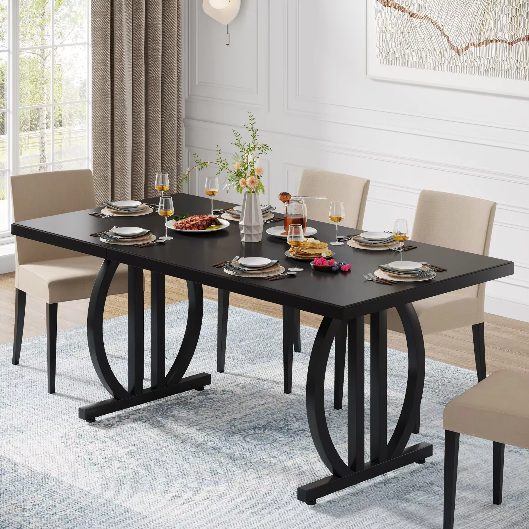 Tribesigns-Table à manger pour 4-6 personnes, grande table queen de 63 pouces avec cadre en métal ra
