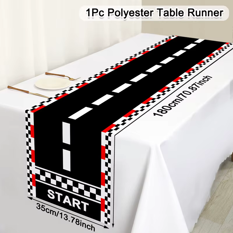 Nappe à carreaux noir et blanc pour fête de voiture de course, chemin de Table, couverture de Table 