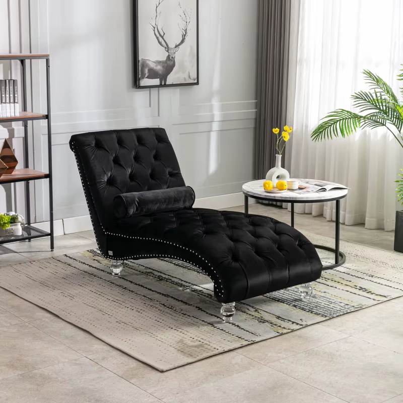 Chaise longue d'intérieur capitonnée à boutons en velours, avec oreiller, chaise de loisirs rembourr