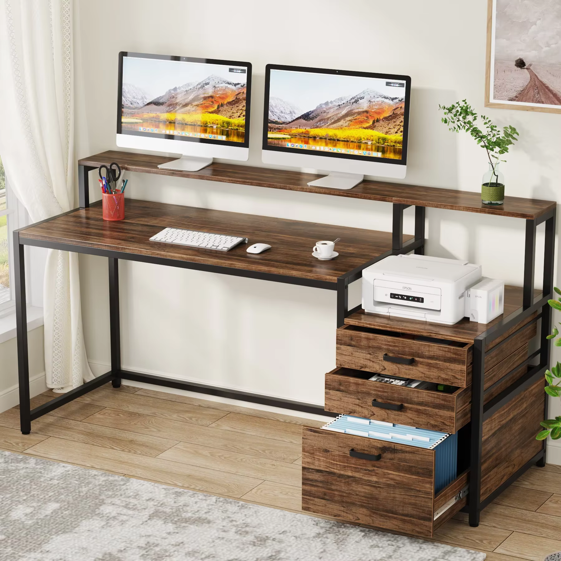 Tribesigns-Bureau d'ordinateur ergonomique avec support de moniteur, table d'ordinateur industrielle
