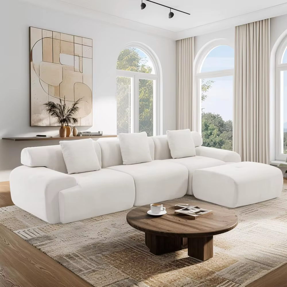 Canapé modulaire sans structure avec ottoman, canapé nuage en velours côtelé de 122 pouces pour salo