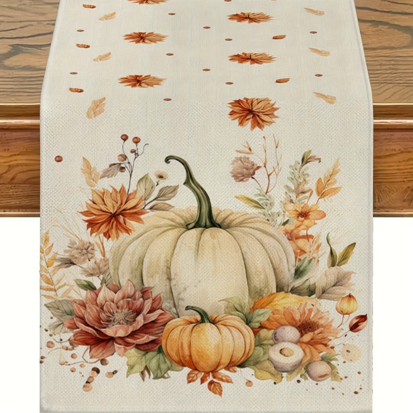 1 morceau de chemin de table pastorale d'automne, citrouille peinte, fleurs, feuilles d'automne, ada