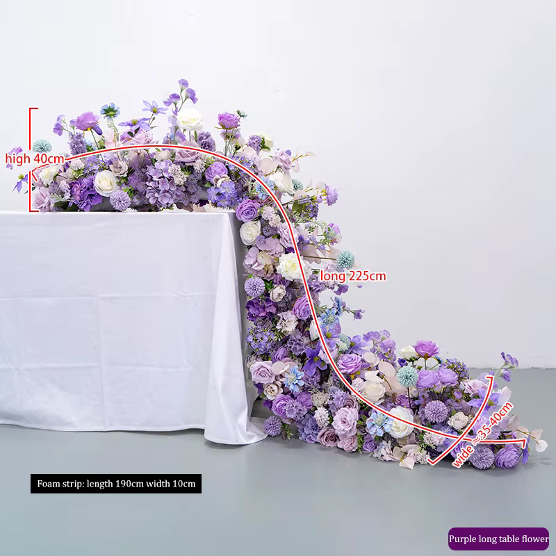 Guirlande de fleurs artificielles violettes pour canapé/table, décoration de mariage, événementiel, 
