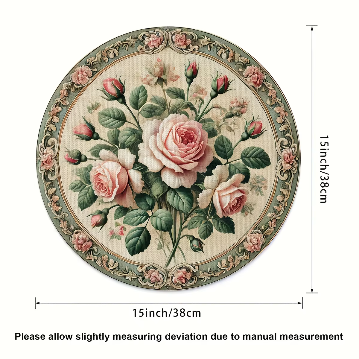 VIKAMA 4 pièces napperons ronds floraux Vintage lavables en Machine rose Rose et vert feuille motif 