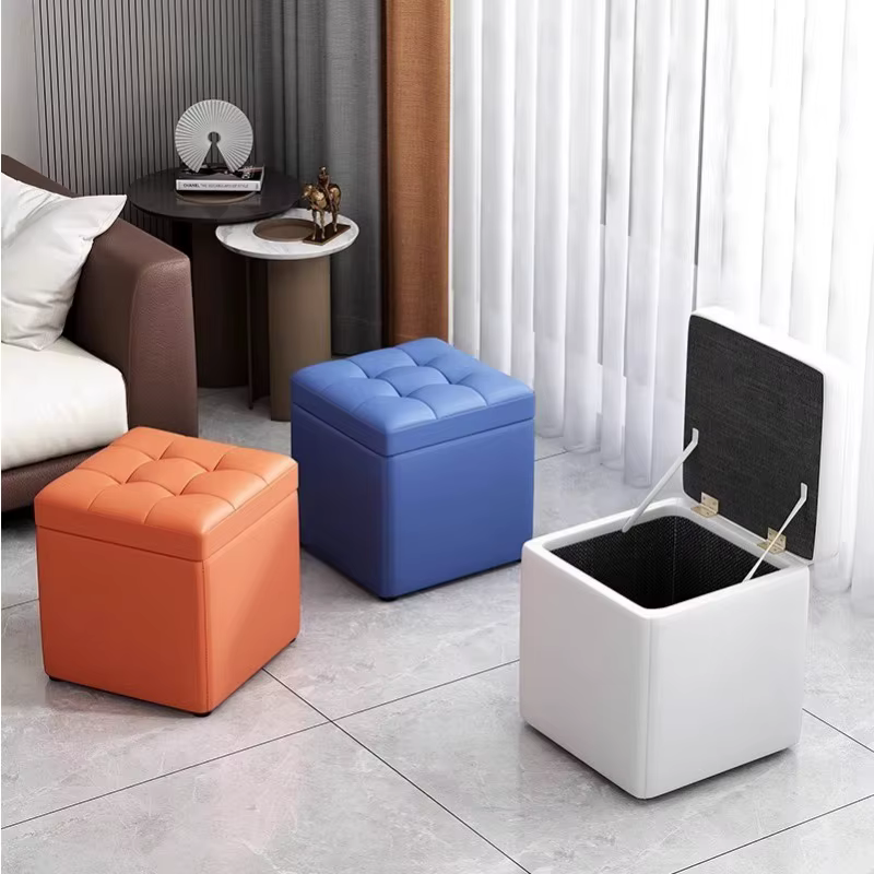 Tabouret carré de rangement, tabouret à chaussures, petit tabouret en cuir, tabouret bas pour la mai