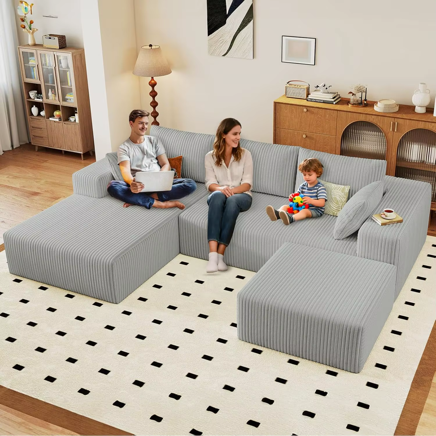 Canapé en U de 96 pouces, canapé modulaire moderne en forme de L avec ottoman, canapés rembourrés en