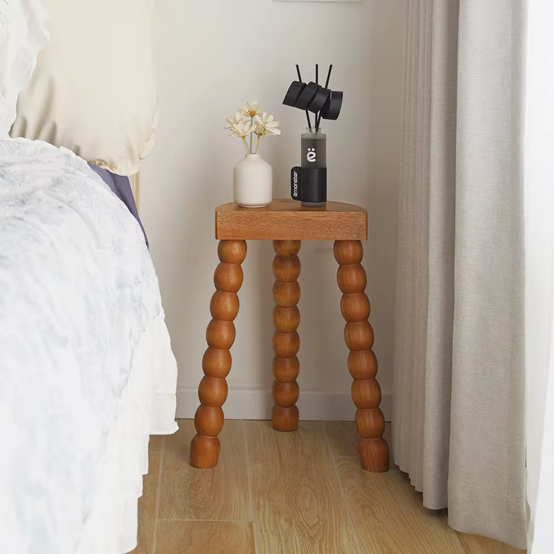 Tabouret bas français rétro en bois massif, table d'appoint antique, table de chevet, tabouret rond,