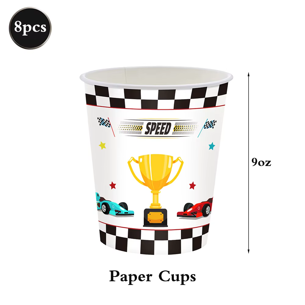 Ensemble de vaisselle à thème de course automobile avec drapeau à carreaux, assiettes en papier, gob
