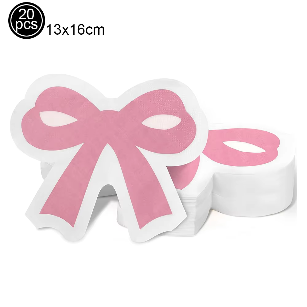 Serviettes en forme de nœud rose, 20 pièces, décor de fête à thème, serviette en papier jetable avec