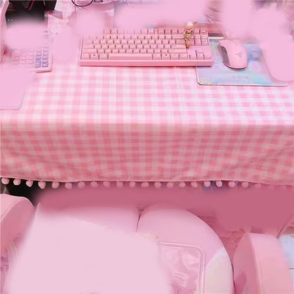 Nappe rectangulaire en coton rose vif, style kawaii, pour dortoir, ordinateur