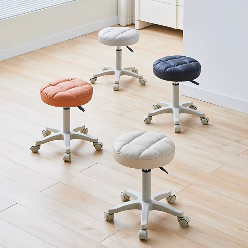 Petite chaise ronde tabouret roulant avec roulettes simili cuir hauteur réglable pivotant dessin tra
