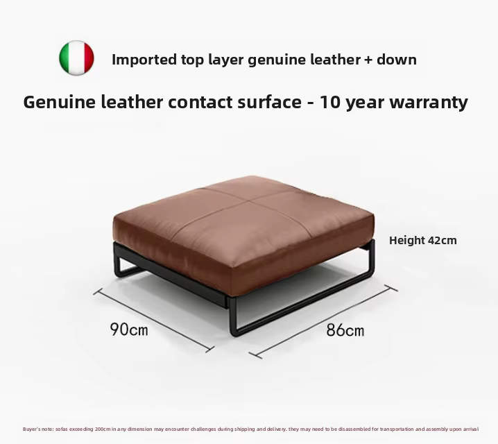 Canapé minimaliste en cuir véritable, fabriqué en cuir de vachette pleine fleur, garnissage en épong
