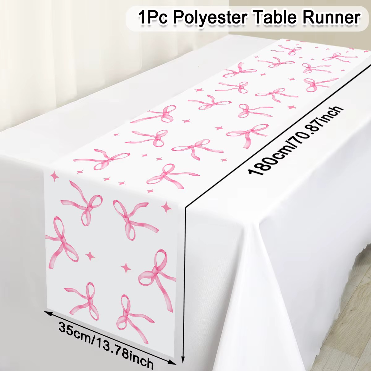 Chemin de table rose avec nœud, décoration de fête d'anniversaire, faveurs, nappe en polyester, four