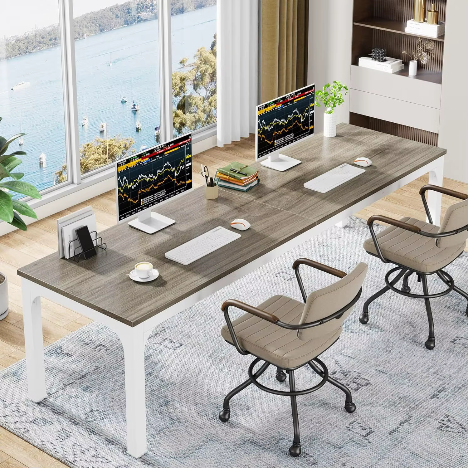 Bureau d'ordinateur extra long de 78,7 pouces, bureau pour 2 personnes, bureau double long, table de
