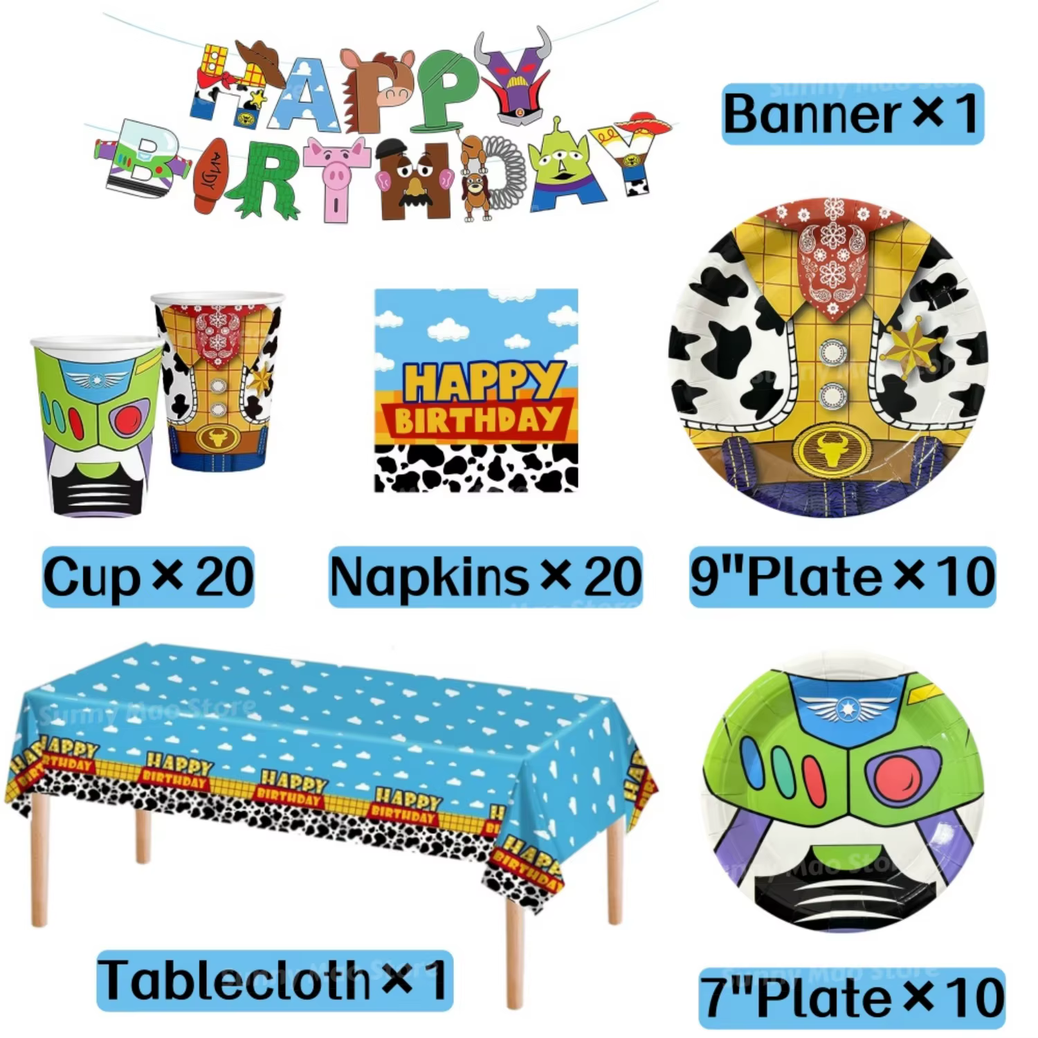 Ensemble de décorations d'anniversaire inspiré des contes pour enfants, comprenant des assiettes en 