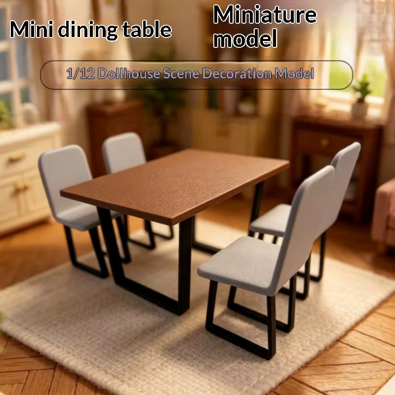 Table à manger miniature 1/12 pour maison de poupée, ensemble de chaises, modèle de meubles, décorat