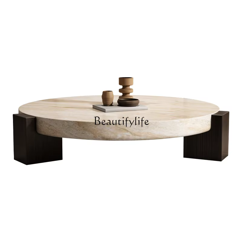 Wabi-sabi Style marbre naturel travertin Table basse en bois massif lumière de luxe moderne maison A