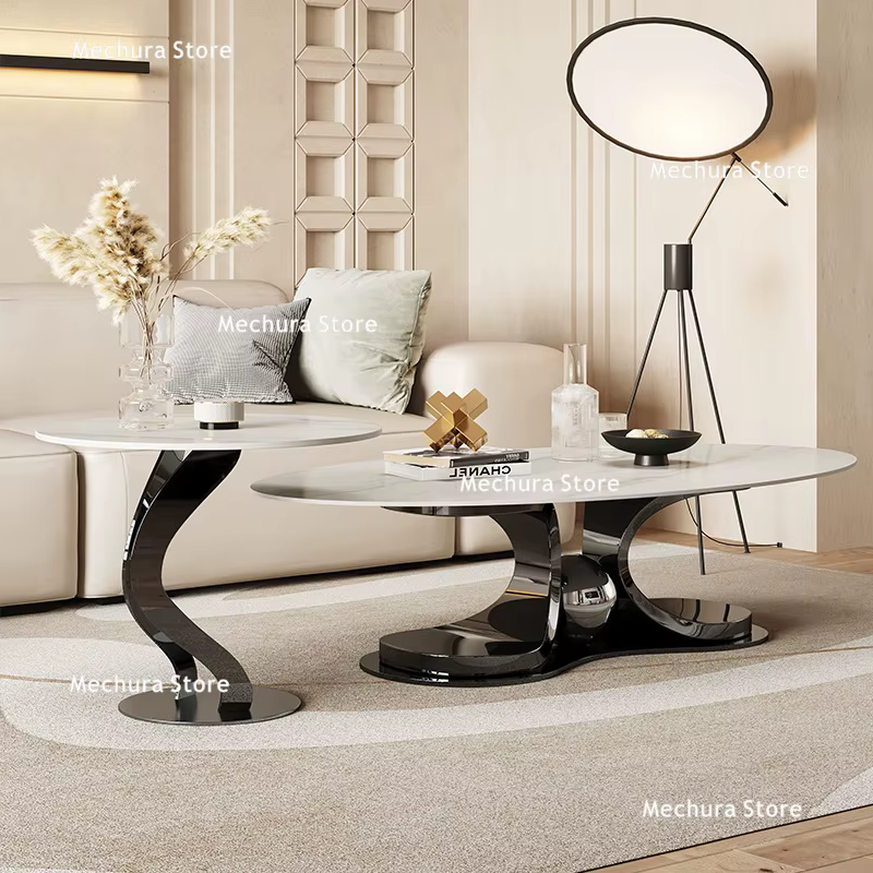Tables basses de luxe légères avec plaque de roche, pour salon, ovales minimalistes italiennes, nouv