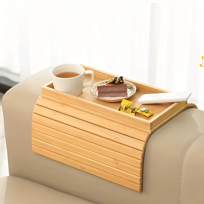 Plateau de bras de canapé en bambou, assiette de collation pliable, plateau de rangement de Table d'