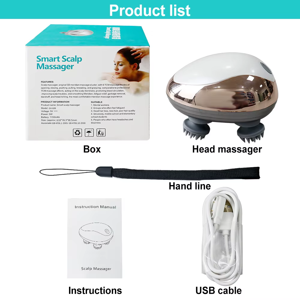 Masseur Électrique de Tête Anti-Stress pour Détente des Épaules et du Cou, Massage Vibrant des Tissu