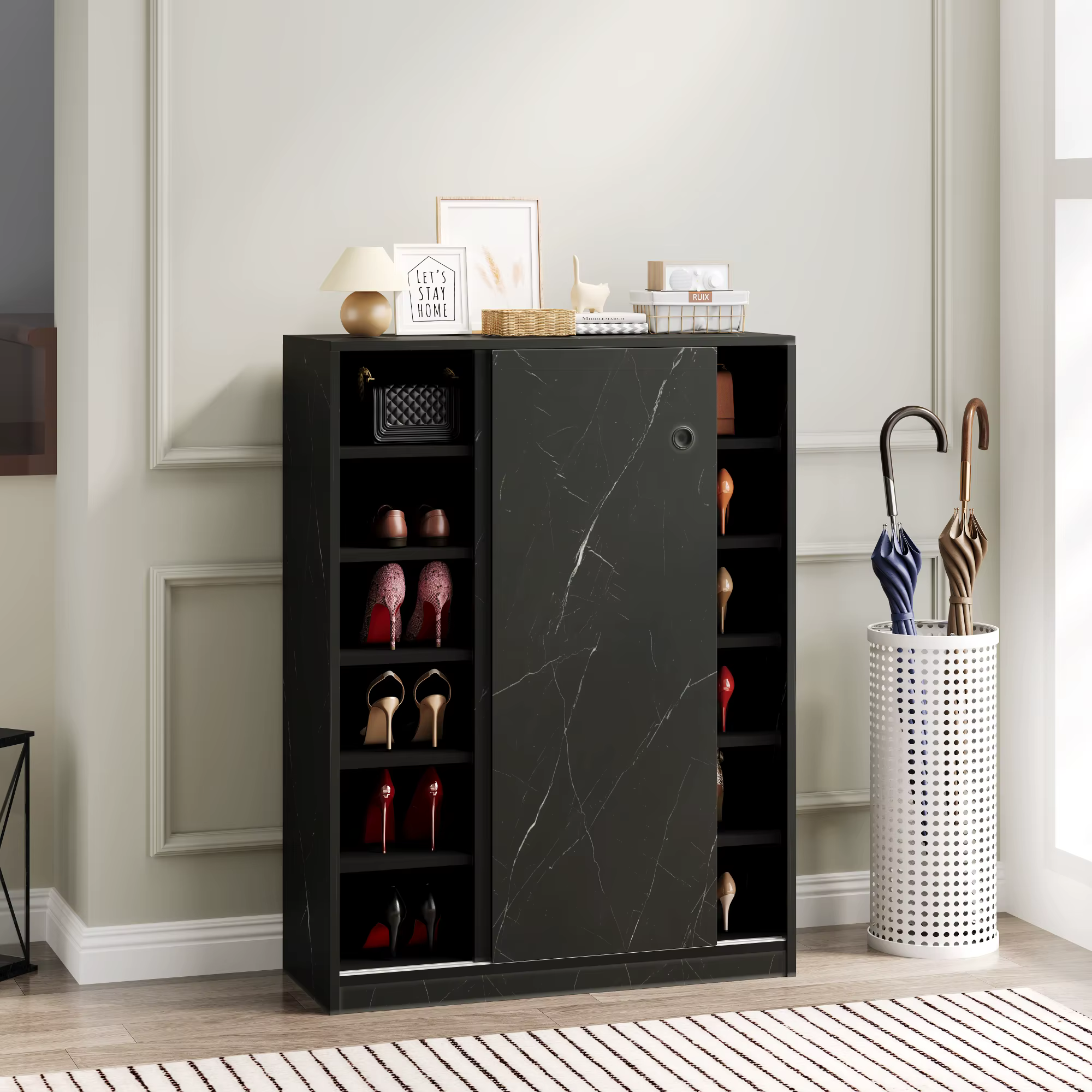 Meuble à chaussures en marbre à 6 niveaux, organisateur de rangement pour chaussures minimaliste ave