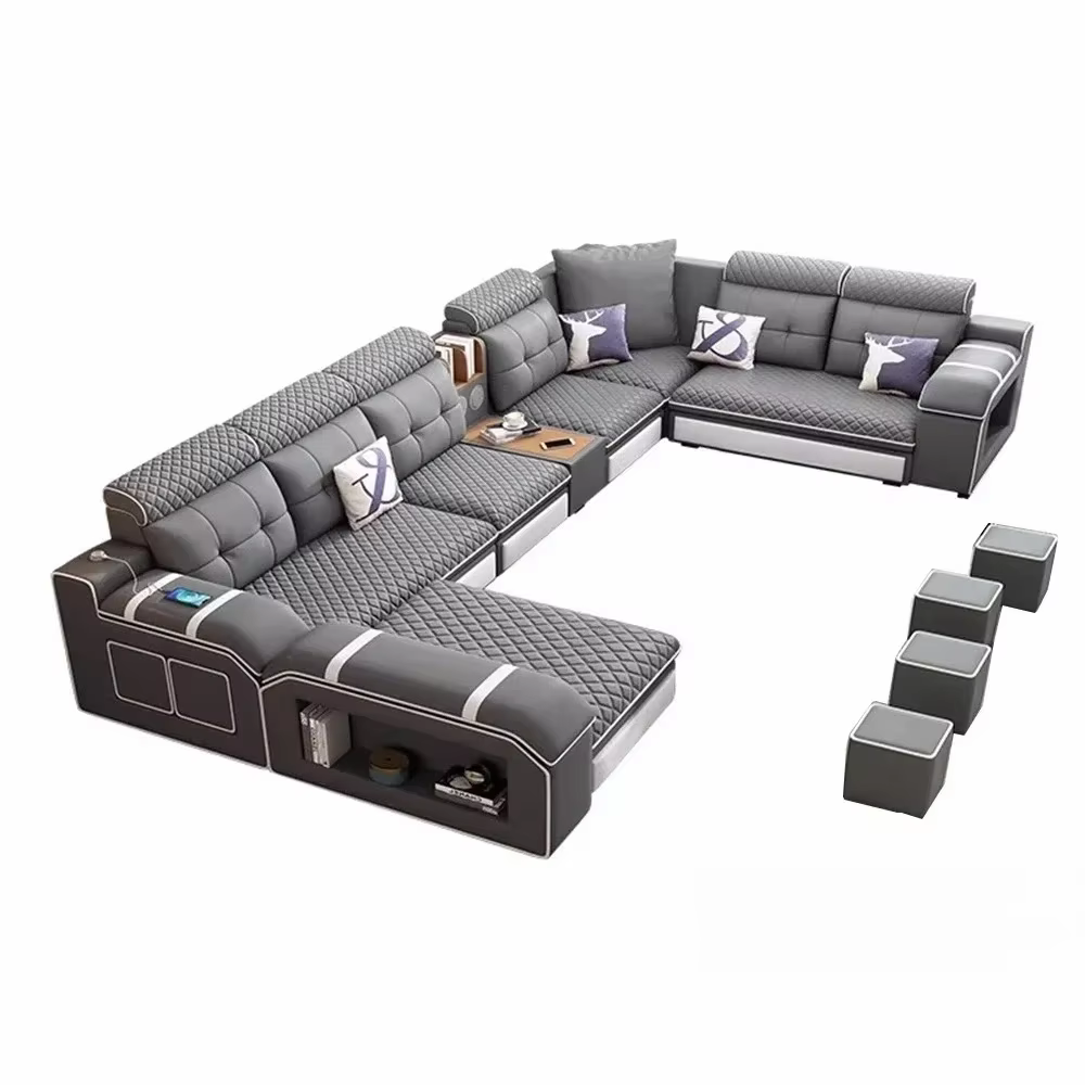 Canapé sectionnel en tissu en forme de U moderne MINGDIBAO avec haut-parleur, appuie-têtes réglables