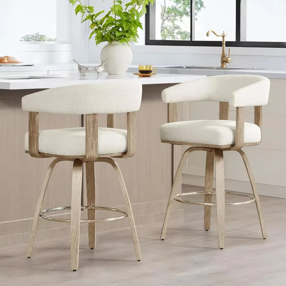 Ensemble de 2 tabourets de bar pivotants à hauteur de comptoir, tabourets de bar rembourrés avec dos