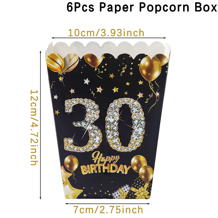 Vaisselle de fête d'anniversaire 30 ans, assiettes en papier jetables en or noir, serviettes, fourni