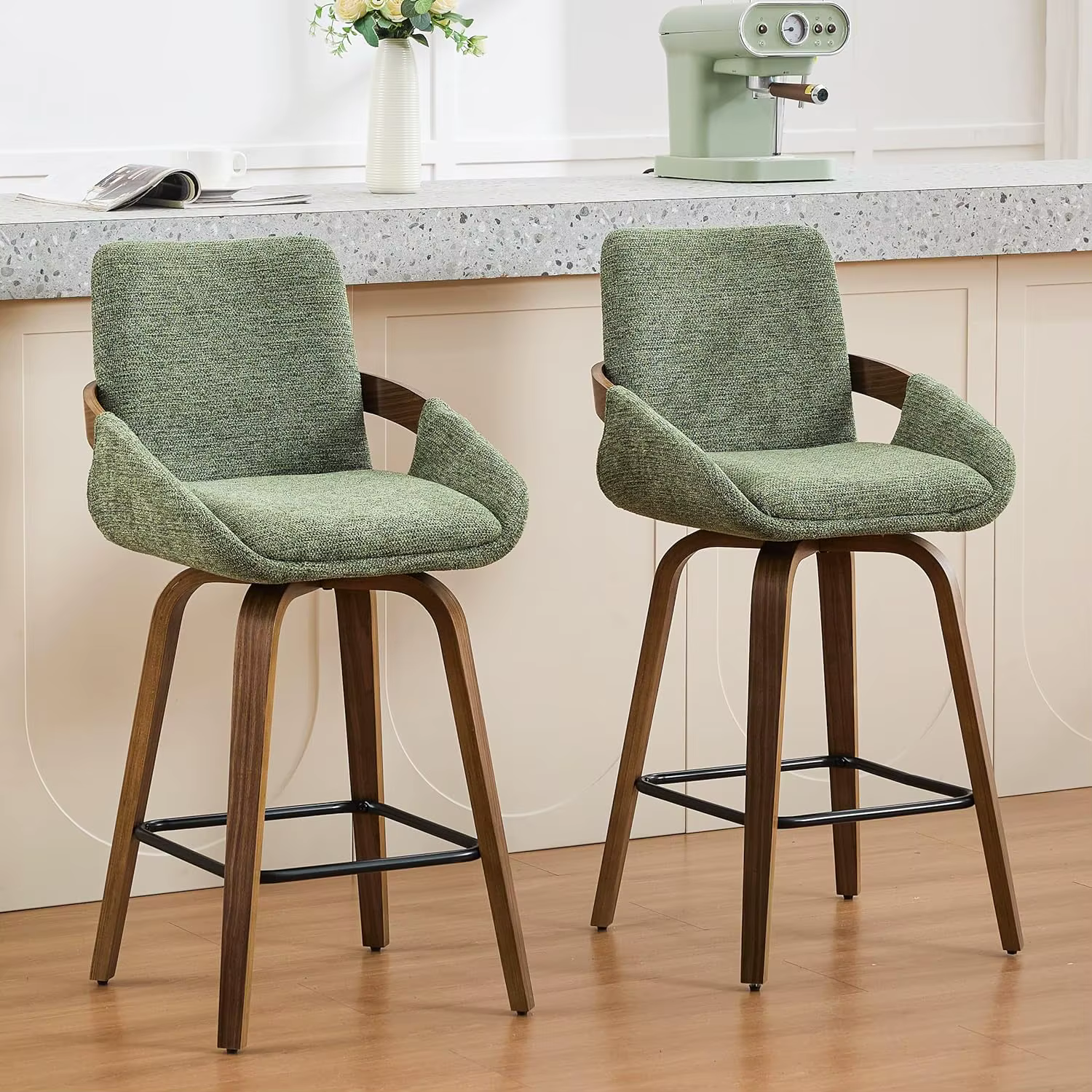 Ensemble de 2 tabourets de bar pivotants à hauteur de comptoir, tabourets de comptoir en tissu de li