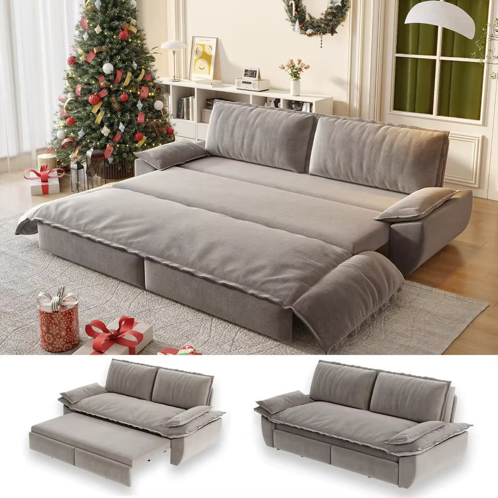 Canapé-lit futon 70,1 pouces, taille Queen, lit escamotable, canapé-lit convertible 3-en-1 avec 2 or