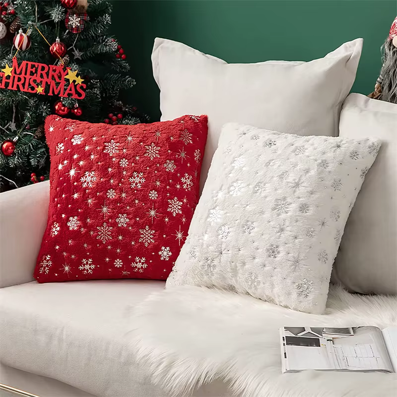 Juste de coussin en peluche de Noël pour canapé