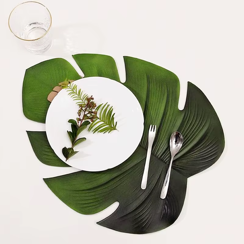 Grand tapis de Table Monstera en forme de feuille tropicale