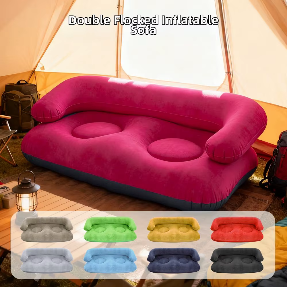 Canapé gonflable double floqué portable pour camping en extérieur et salon à domicile