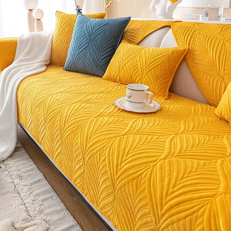 Housse de canapé en peluche épaisse personnalisée jaune