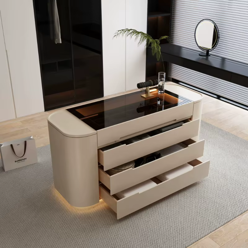 Armoire de rangement nordique avec poignées dissimulées