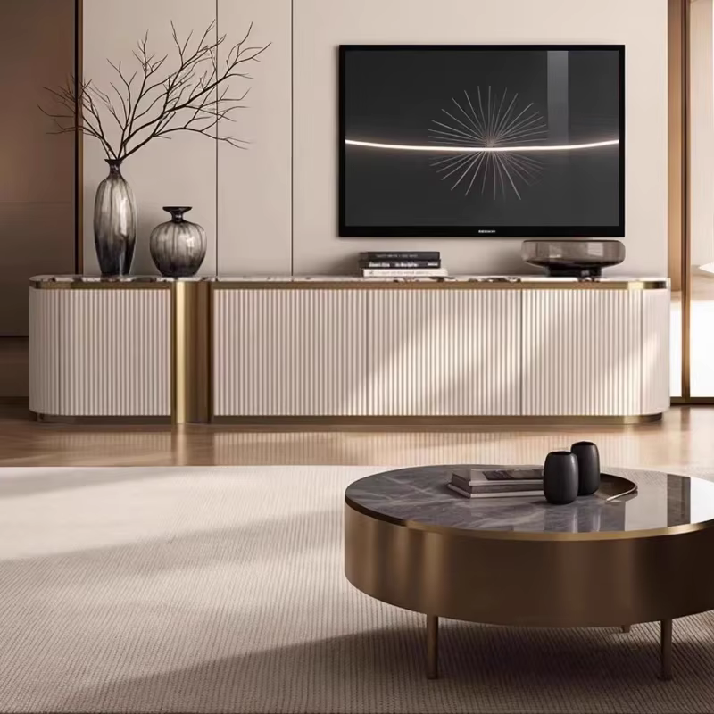 Meuble TV moderne en marbre avec rangement pour vases