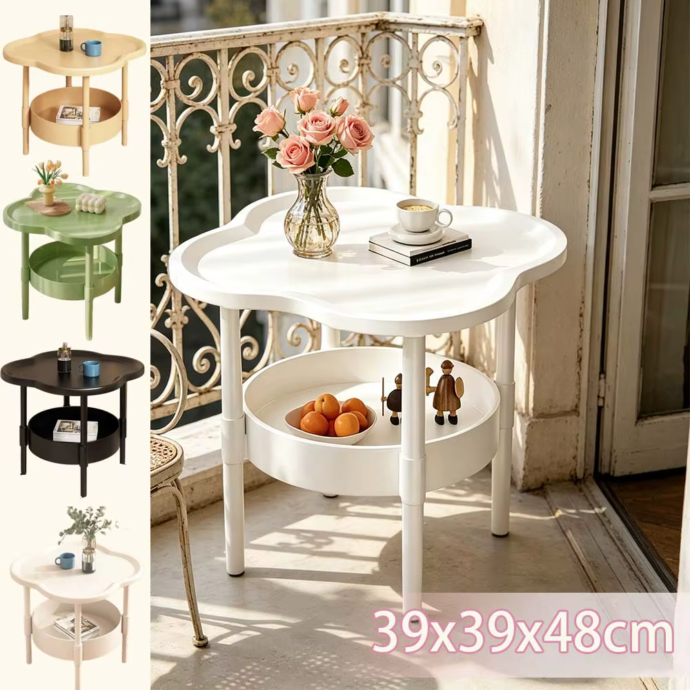 Table d'appoint à 2 niveaux en forme de nuage avec étagère de rangement