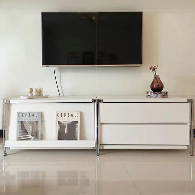Meuble TV blanc combiné avec rangement pour salon