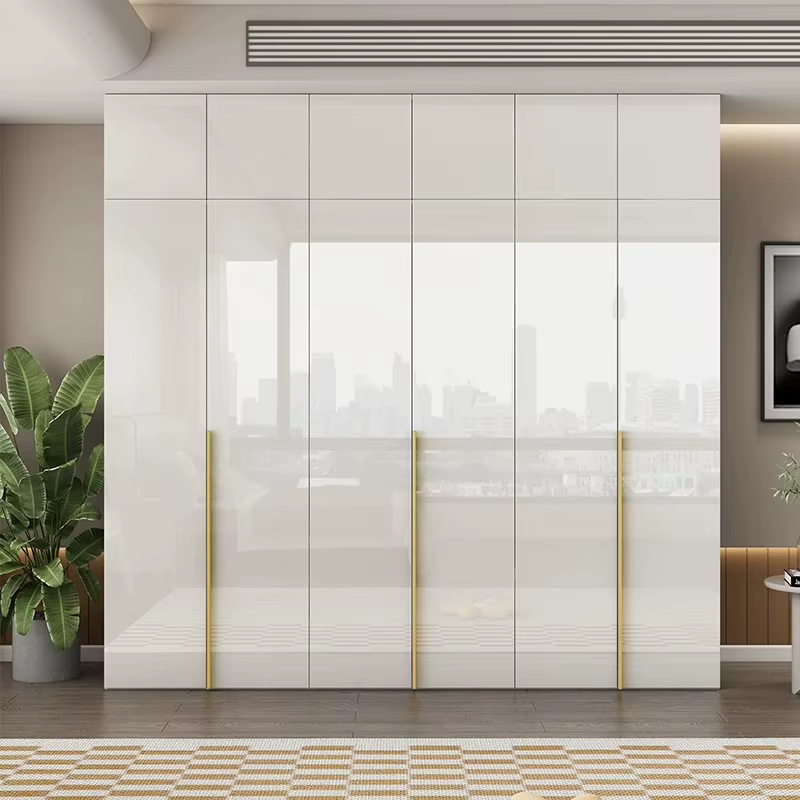 Armoire moderne à cannelures, blanche brillante, gain de place, haute et étroite, style nordique, meubles pour la maison