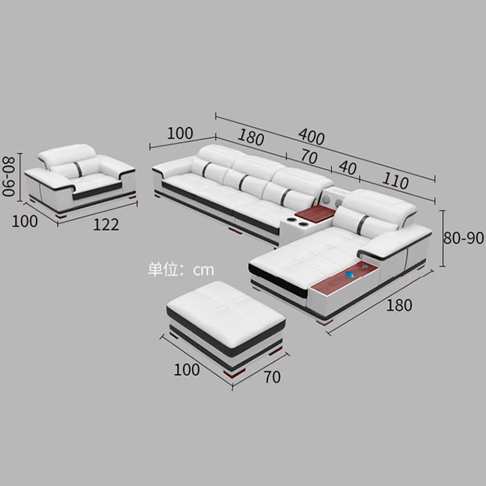 Canapé sectionnel moderne en forme de U avec chaise