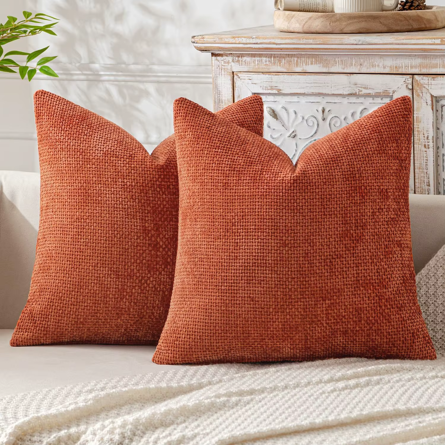 Housses de coussin décoratives en chenille douce neutres 18x18 pouces pour canapé